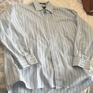 Blue Casual Button Down Shirt with Vertical Stripes